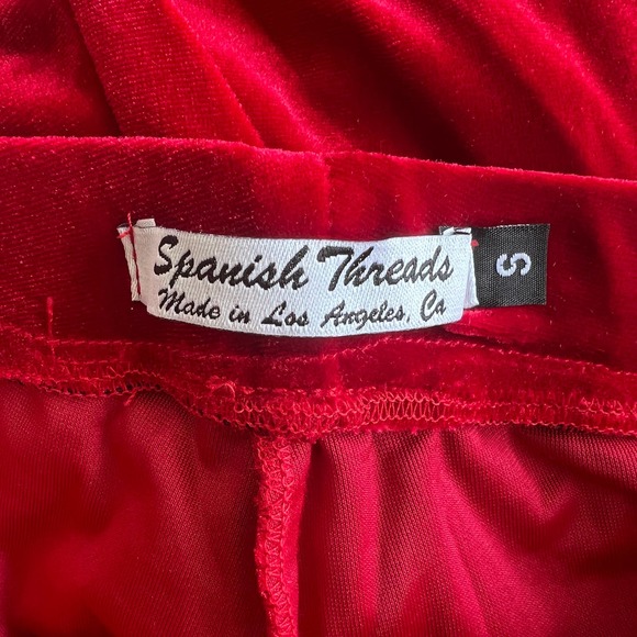 NEW Red Velvet Leggings with Black Lace Up Waist - Picture 2 of 10